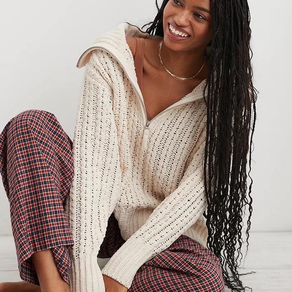 Aerie Cable Car Quarter Zip Sweater